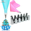 14 Pcs Silicone Icing Pipe Cream Pastry Bag + 12PCS Stainless Steel Nozzle Pastry Tips