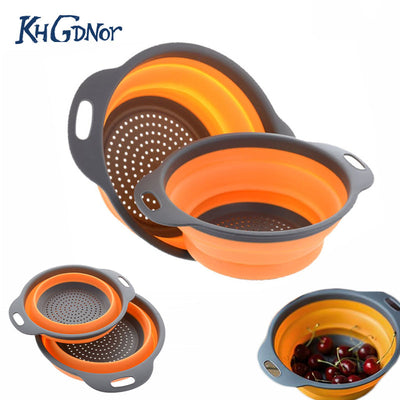 2pcs Foldable Silicone Colander/ Strainer Collapsible With Handle