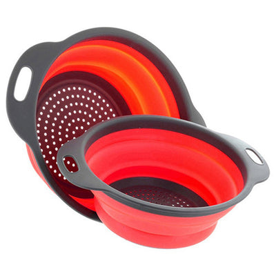 2pcs/set Foldable Silicone Colander Drain Basket Kitchen Strainer Tools